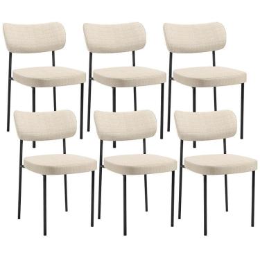 Imagem de Kit 06 Cadeiras Decorativa Estofada Para Sala De Jantar Melina L02 Linho Palha - Lyam Decor