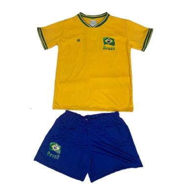 Imagem de Kit Infantil Brasil Camisa e Shorts Licenciado Torcida Baby - Amarelo+Azul-Masculino