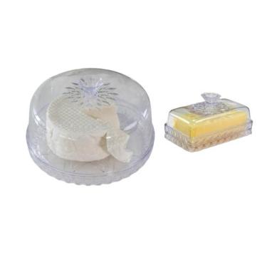 Imagem de Kit Queijeira Pequena Manteigueira Acrílico Mesa Posta Porta Queijo Ma