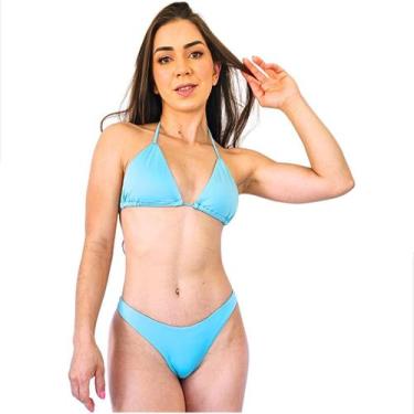 Imagem de Biquíni Feminino Canelado Asa Delta Cortininha Liso Proteção Uv Moda P