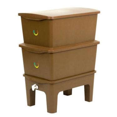 Imagem de Composteira Humi 90L + Kit Compostagem Plus, Marrom