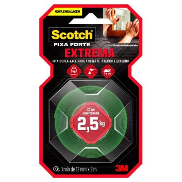 Imagem de Fita Adesiva Dupla Face 12mm Fixa Forte Extrema Para Parede 2 Metros Scotch 3M