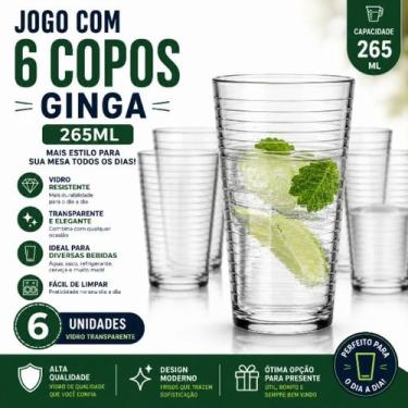 Imagem de Jogo 6 Copos Ginga 265ml Vidro Transparente para Água Suco Refrigerant