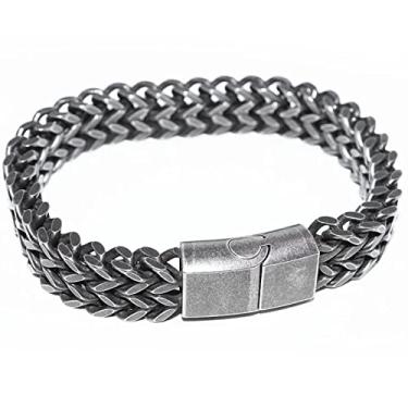Imagem de Pulseira Masculina De Aço Envelhecido Inox Vintage Motoqueiro Cinza Encaixe Magnético