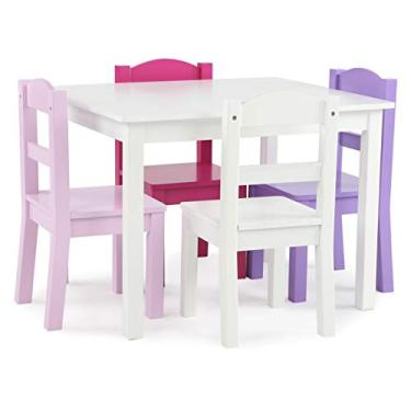 Imagem de Humble Crew Conjunto de mesa de madeira infantil e 4 cadeiras primário, branco/roxo/rosa