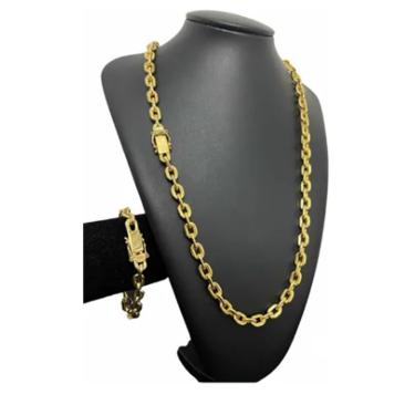 Imagem de Cordão Cadeado 8mm Com Pulseira Banhado A Ouro