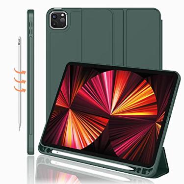 Imagem de iMieet Nova capa para iPad Pro de 11 polegadas 2021 (3ª geração) com suporte para lápis [suporta iPad 2ª carga de lápis/par], capa inteligente com suporte de três dobras com parte traseira de TPU macio, despertar/hibernar automático (verde midnight green)