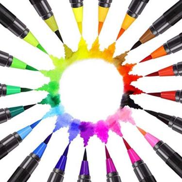 Imagem de Canetas Pincel 20 Cores + 1 Pincel Água, Canetas Aquarela Com Ponta De Nylon Macia E Flexível, Caneta Pincel Perfeito Para Caligrafia, Bullet Journal, Desenho E Coloração,Constructive23
