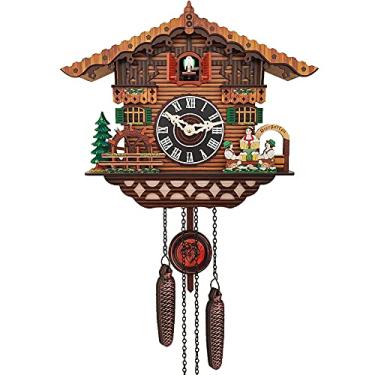 Imagem de 8KB24 Relógio tradicional de cuco, floresta negra, relógio de parede de madeira - voz de pássaro natural ou chamada de cuco, relógio Coo Coo para arte de parede, sala de estar, cozinha, decoração de escritório (Chalé)