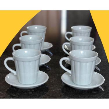 Imagem de Jogo 6 xícaras de Café e Chá com pires - 120 ml Tipo Copo Americano - Porcelana branca