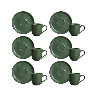 Imagem de Conjunto com 6 Xícaras e Pires para Café Porto Brasil Bio Leaf em Stoneware Verde - 120 ml