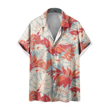 Imagem de Camisetas masculinas gola tartaruga verão outono manga curta ajuste solto praia havaiana tropical camisetas masculinas 2024, B-846 Laranja queimado, XXG
