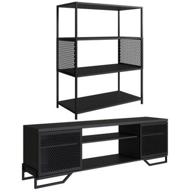 Imagem de Rack 180 Cm 2 Pt Estante 77 Cm Industrial 27x24 Preto Pp Preto