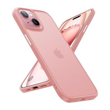 Imagem de TORRAS Capa projetada para iPhone 15 [proteção contra quedas de grau militar de 4,5 m], capa protetora à prova de choque rígida fosca fina para iPhone 15 capa de telefone com borda de silicone traseira translúcida, rosa