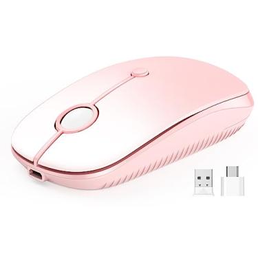 Imagem de VssoPlor Mouse sem fio tipo C, mouse sem fio USB C MacBook modo duplo 2.4G sem fio com nano USB e receptor tipo C compatível com PC, laptop, MacBook, iPad - rosa gradiente