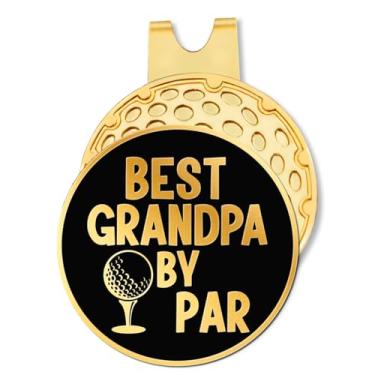 Imagem de Hafhue Best Grandpa By Par Marcador de bola de golfe preto dourado com clipe de chapéu, acessórios de golfe engraçados e presentes de golfe para homens vovô, presentes de aposentadoria de aniversário