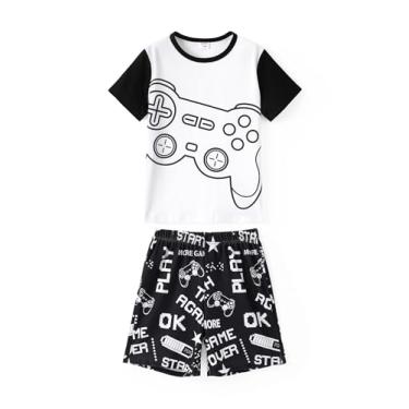 Imagem de PATPAT Conjunto de roupa de verão para meninos, conjunto de 2 peças, camiseta gráfica e shorts de manga curta, Preto gamer, 11-12 Anos