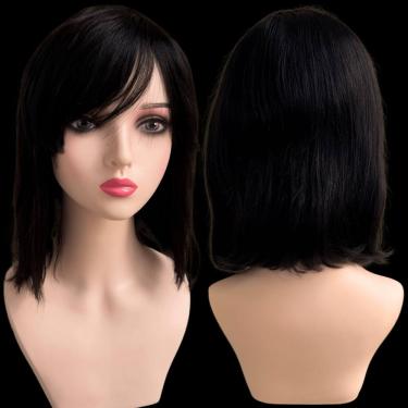 Imagem de Peruca Cabelo Humano Curta Preto Franja Chanel Lisa 30cm