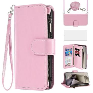 Imagem de Asuwish Capa de celular para Samsung Galaxy S24 Ultra 5G carteira celular com protetor de tela, alça transversal, fecho de correr, suporte para cartão de crédito TPU Slot Stand S24Ultra 24S S 24