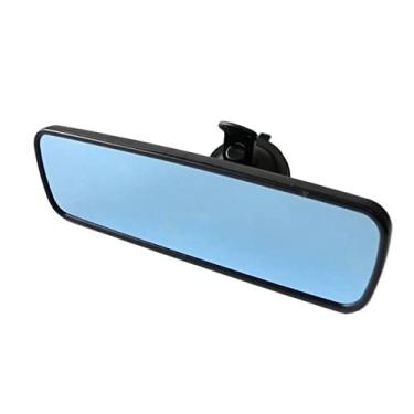 Imagem de Espelho retrovisor carro universal ângulo amplo panorâmico HD antirreflexo para interior do carro com ventosa cabeça rotativa de 270° (Moldura, Azul)