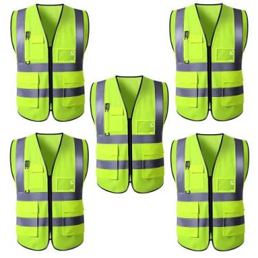 Imagem de Kit 5 Colete Segurança Sinalização Refletivo Com Bolso E Zíper - TATUD
