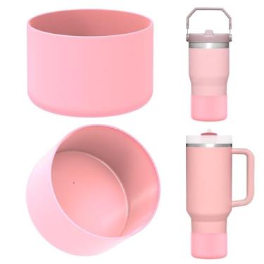 Imagem de Linkidea - Pacote com 2 protetores para garrafa de água, compatível com Stanley Quencher H2.0 20oz/30oz/40oz, copo IceFlow Flip 20oz/30oz, capa protetora de silicone para fundo de garrafa (rosa claro)