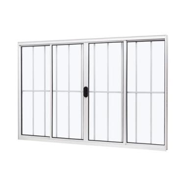 Imagem de Janela de Alumínio de Correr Central 100x120cm 4 Folhas com Grade e Vi