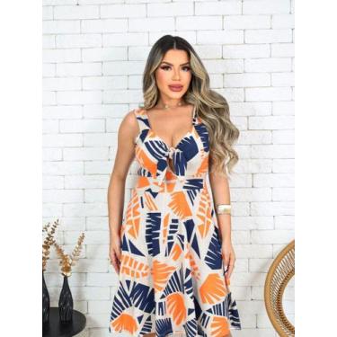 Imagem de Vestido Curto Lacinho no Decote Estampado - luh may, Laranja, G