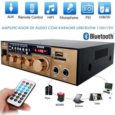 Imagem de Receiver Amplificador 200W Som Bluetooth, Rádio e Entrada USB - Loja -