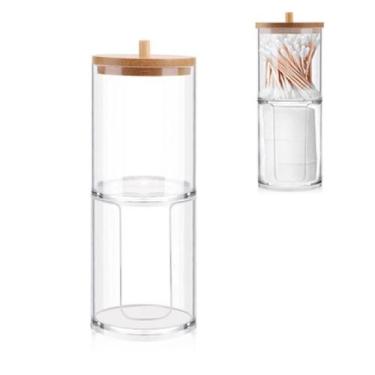 Imagem de 10 Potes Porta Cotonetes e Algodão Acrílico Com Tampa Bambu - Equipe F