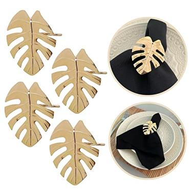 Imagem de Kit 4 Pçs Anel Porta Guardanapo De Tecido Pano Metálico Folha Costela de Adão Argola Prendedor