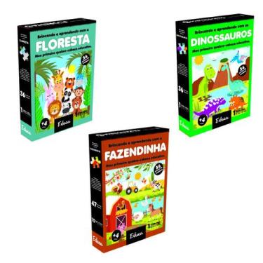 Imagem de Kit 3 Quebra-Cabeças Educativos pedagógicos de madeira Alfabetização I