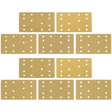 Imagem de OTOTEC 50 unidades de discos de lixa amarelos 133 x 80 mm 14 furos retângulo gancho e laço lixa sortidas P60 P80 P120 P180 P240 grão para lixadeira orbital lixadeira manual