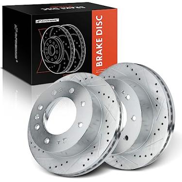 Imagem de A-Premium Rotores de freio a disco dianteiro perfurado e ranhurado de 13,98 polegadas (355 mm) compatíveis com modelos selecionados Chevy e GMC - Silverado/Sierra 2500 HD 3500 HD, Suburban 2017-2019,