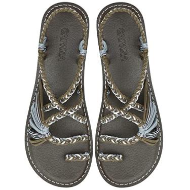 Imagem de Capana Sandálias rasas femininas de tecido - sandálias trançadas com tiras, sandálias de praia para mulheres verão elegante, sandálias boêmia de corda, sapatos femininos casuais de primavera,