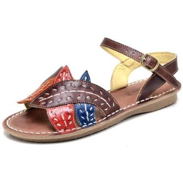 Imagem de Sandália Rasteirinha Feminina Salto Baixo Tiras Em Couro Anatômica Fol