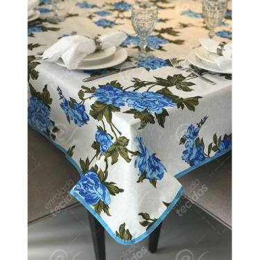 Imagem de Toalha de Mesa em Gorgurinho Floral Azul, 1,50 x 2,20