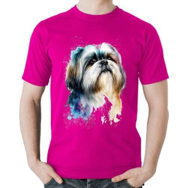 Imagem de Camiseta Algodão Cachorro Shih Tzu Watercolor - Foca na Moda, Rosa, P
