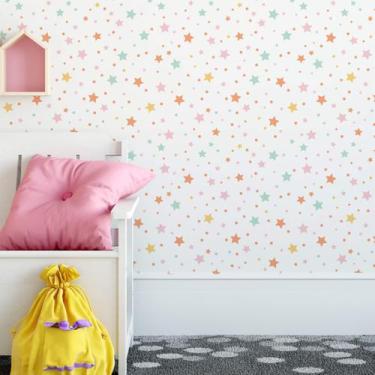 Imagem de Papel de Parede Menina Estrelinhas e Bolinhas Por do Sol - Quartinhos