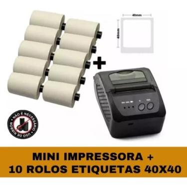 Imagem de Mini Impressora Bluetooth + 10 Rolos Etiqueta Adesiva 40x40 - TITANNET