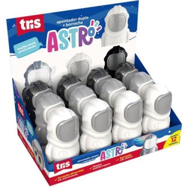 Imagem de Apontador Depósito TRIS ASTRO 2 em 1 com Borracha - 3 Cores - Display 