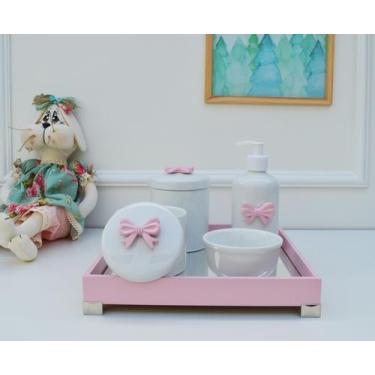 Imagem de Kit Higiene Bebê K032 Baby Menina Laço Rosa Cotonete Algodão Porcelana