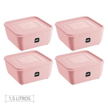 Imagem de Kit 4 Pote Quadrado Plástico 1,5L Premium UZ Cor Rosa