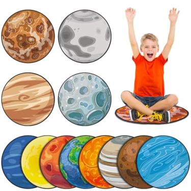 Imagem de Tinideya Tapete infantil com 12 assentos circulares para sala de aula, 40,6 cm, espaço planeta, sistema solar, tapete redondo, almofadas de chão para crianças, tapete educativo macio para sala de