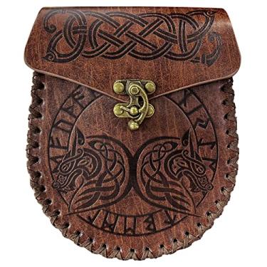 Imagem de Bolsa de cinto de couro, bolsa viking medieval, bolsa de couro com cordão, bolsa de moedas masculina, bolsa vintage, bolsa Ren Faire para fantasia renascentista, acessórios para fantasia LARP, Dia das