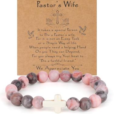 Imagem de DECZHIYU Presentes de agradecimento para mulheres chefe/chefe dama/pastor esposa presentes de pulseira de contas de pedra natural para presente de aniversário de Natal, 7.5 Inch, Pedra, Sem Pedra