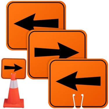 Imagem de Geetery 3 peças de sinal de cone de trânsito, cone de trânsito, sinal de aviso de seta reversível para construção externa de barricada de estrada, 26,4 cm de altura x 32 cm de largura, preto em