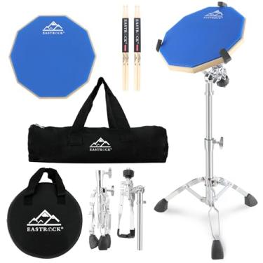 Imagem de EASTROCK Pacotes de suporte de almofada de bateria prática, 28 cm, almofada silenciosa de silicone dupla face, tambor de silicone com suporte de bateria, baquetas e bolsa de armazenamento para