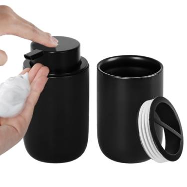 Imagem de Fvstar Conjunto de Dispensador de Sabão e Porta-Escovas de Dentes, Dispensador de Sabonete Líquido Espumante com Bomba Grande, Porta-Escovas e Pasta de Dentes com Divisor, Conjunto (, Preto)