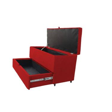 Imagem de Recamier Puff Baú Sapateira E Gaveta 90 Cm Para Cama De Solteiro- Vermelho